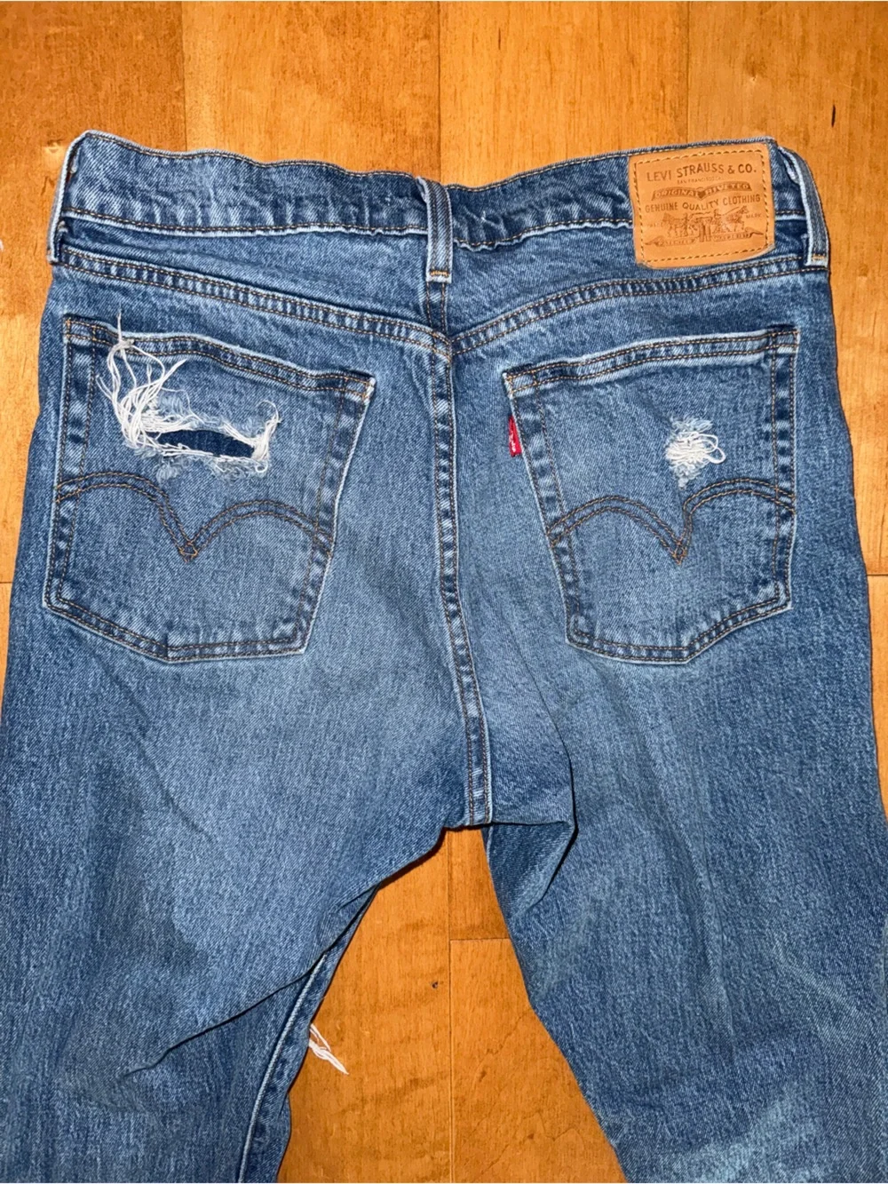 Levi’s Wedgie Full Length Ripped Jeans Cotton Medium Wash High Waist Straight - Picture 9 of 11